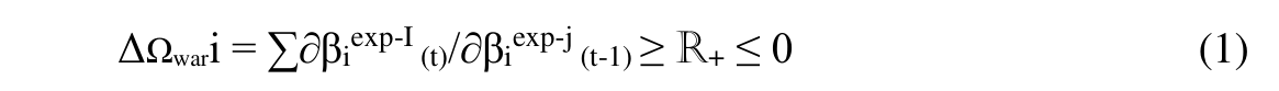 ΔΩwari = ∑∂βiexp-I (t)/∂βiexp-j (t-1) ≥ R+ ≤ 0 (1)