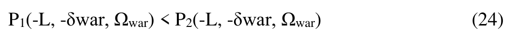 P1(-L, -δwar, Ωwar) < P2(-L, -δwar, Ωwar) (24)