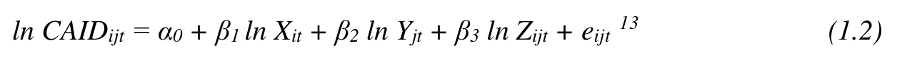 ln CAIDijt = α0 + β1 ln Xit + β2 ln Yjt + β3 ln Zijt + eijt 13 (1.2)
